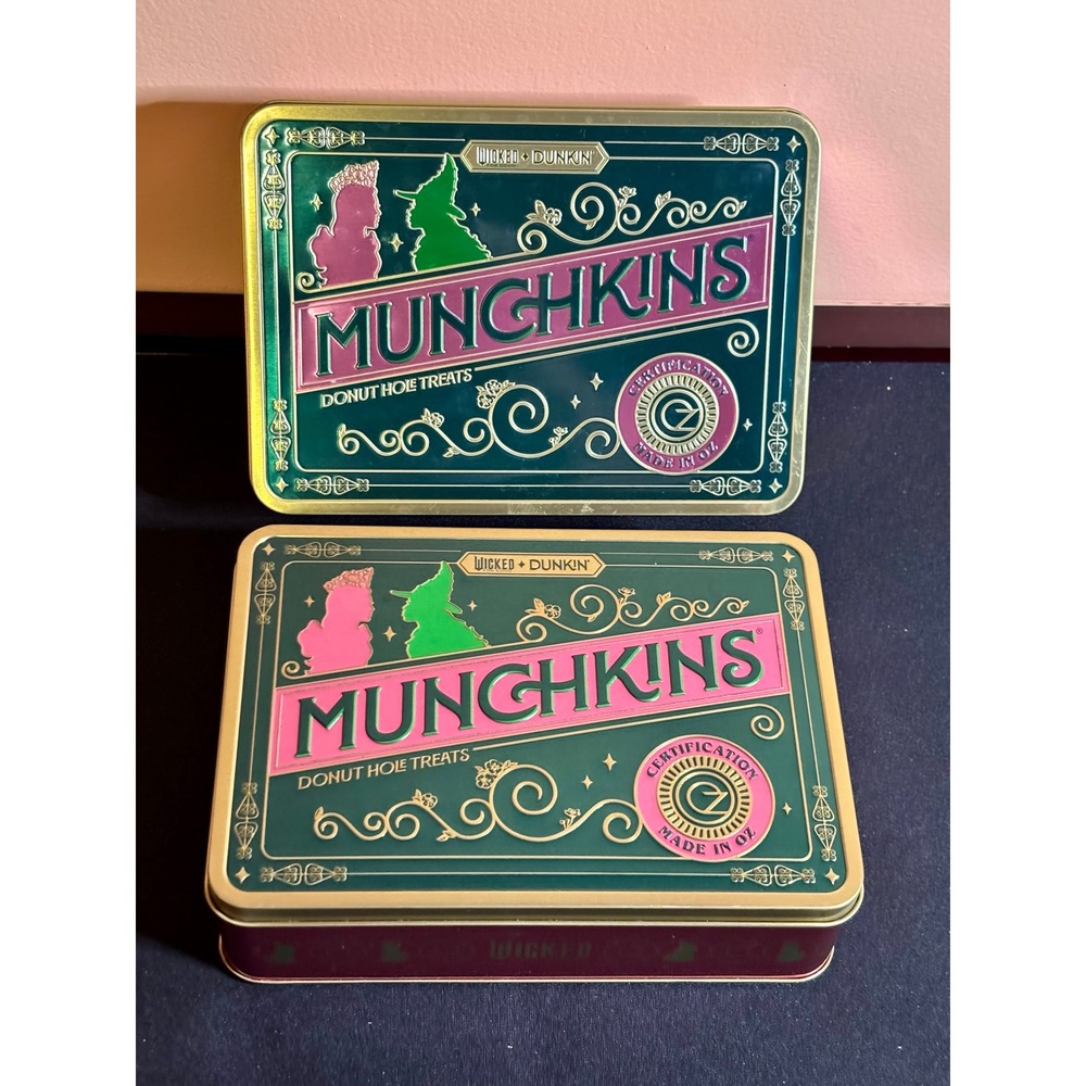 Set of 2 Dunkin Wicked Munchkins Donuts Collectible Tins Oz Movie Witch